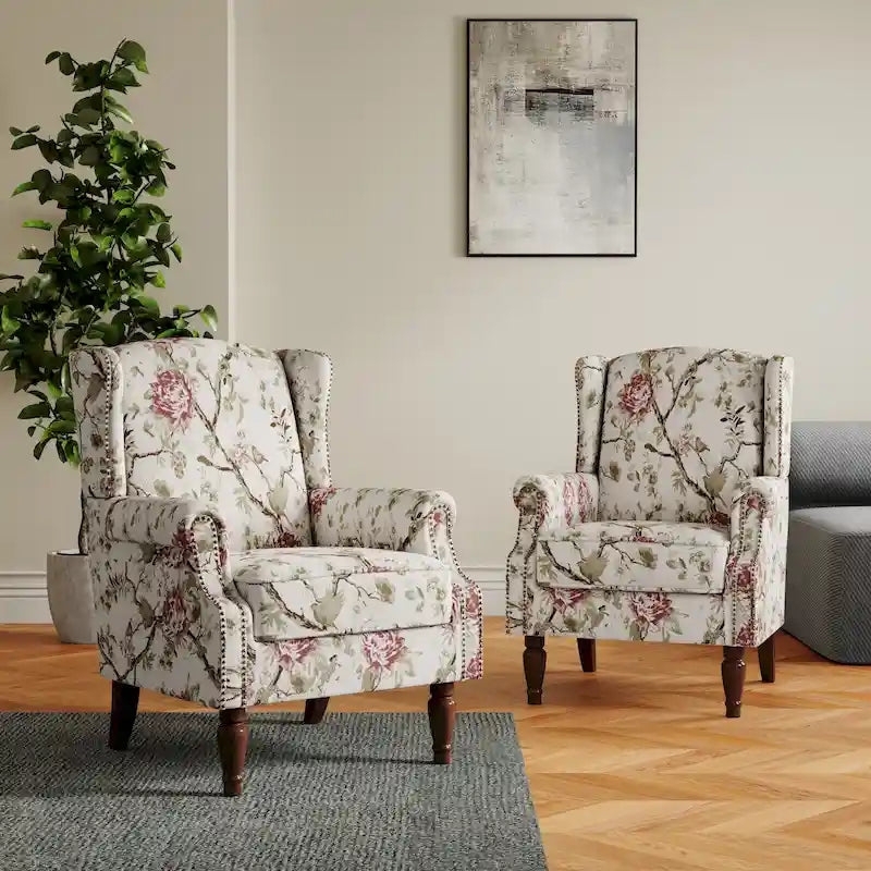 Set of 2 Patterned Upholstered Accent Chair for Living Room