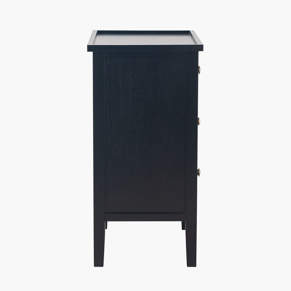 Black 3 Drawer Bedside Table with Gold Handles