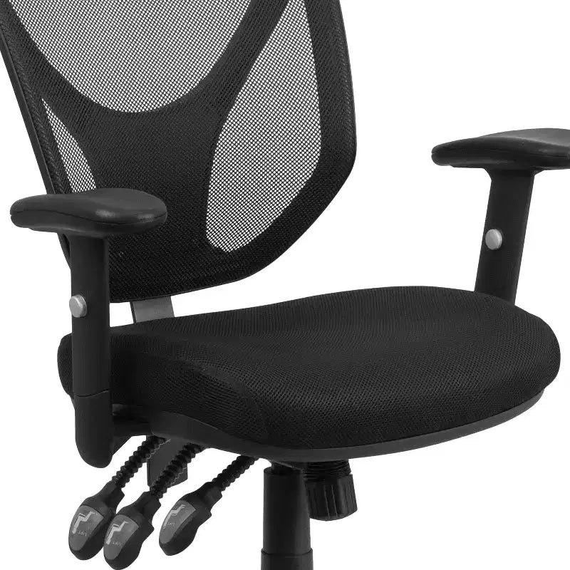Mid-Back Black Mesh Multifunction Swivel Ergonomic Task Office Chair - Arms