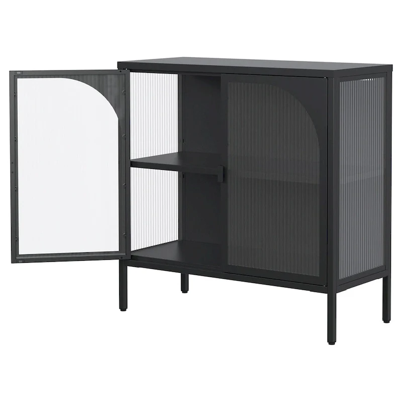 Metal Sideboard Cabinet with 2 Glass Doors and Adjustable Shelves