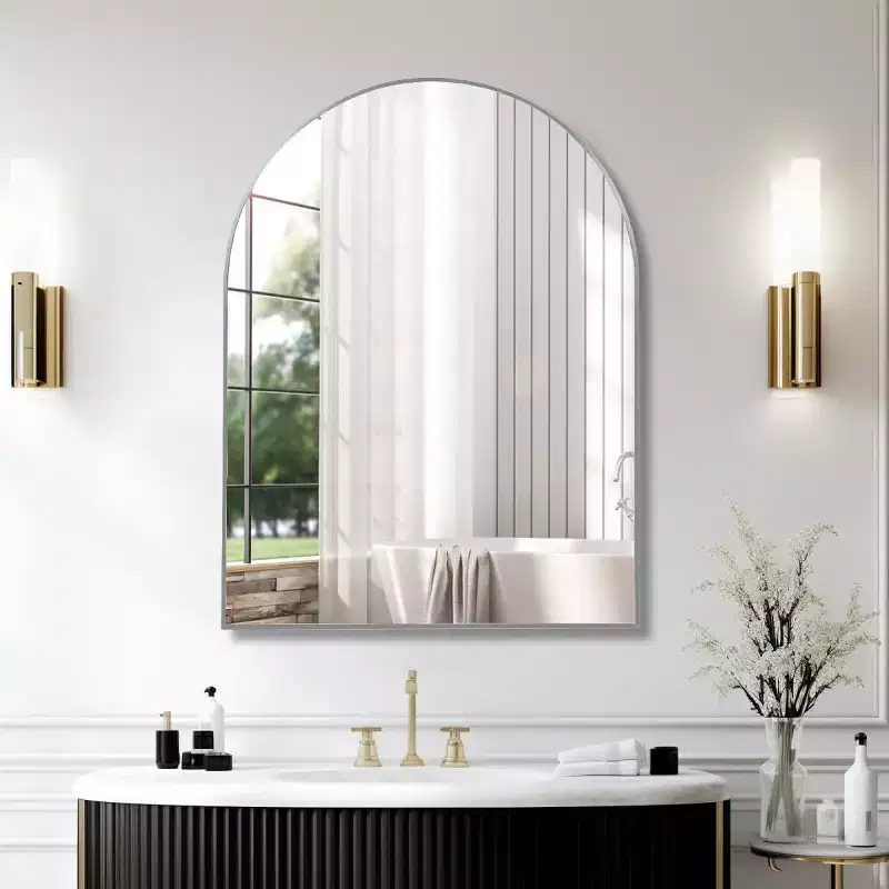 30 x 40 Arched Decor Wall Mirror, Large Modern Aluminum Alloy Frame Vanity Mirror for Entryway & Bathroom