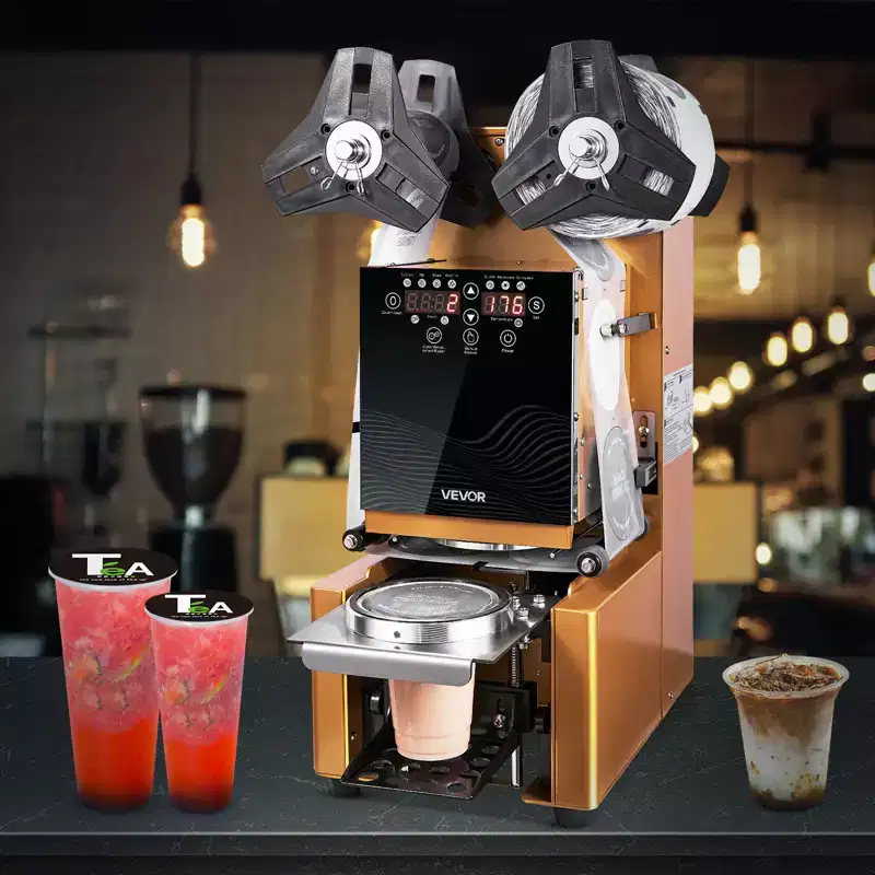 VEVOR Fully Automatic Cup Sealing Machine, 500-650 Cups/H, Cup Sealer Machine for 190 mm Tall & 90/95 mm Cup, with Digital Control LCD Panel, Gold