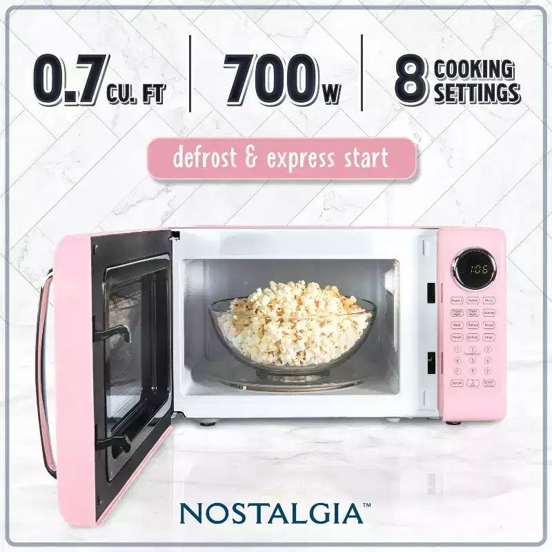 Nostalgia Retro Compact 0.7 Cu Ft & 700-Watt Countertop Microwave Oven