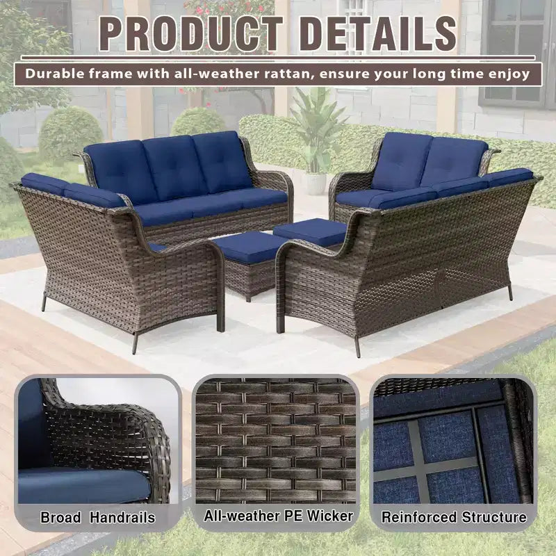 UPTIOT 6 Pieces Outdoor Wicker Sectional Sofa
