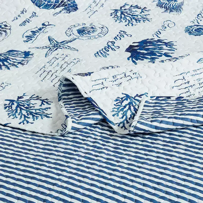 Egyptian Linens Seaside Sea Shells Quilt - Bedspread Set