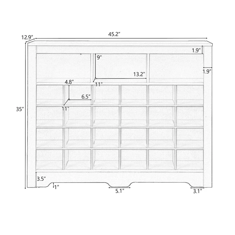 24-Cubby Shoe Cabinet with Curved Base, Versatile Sideboard