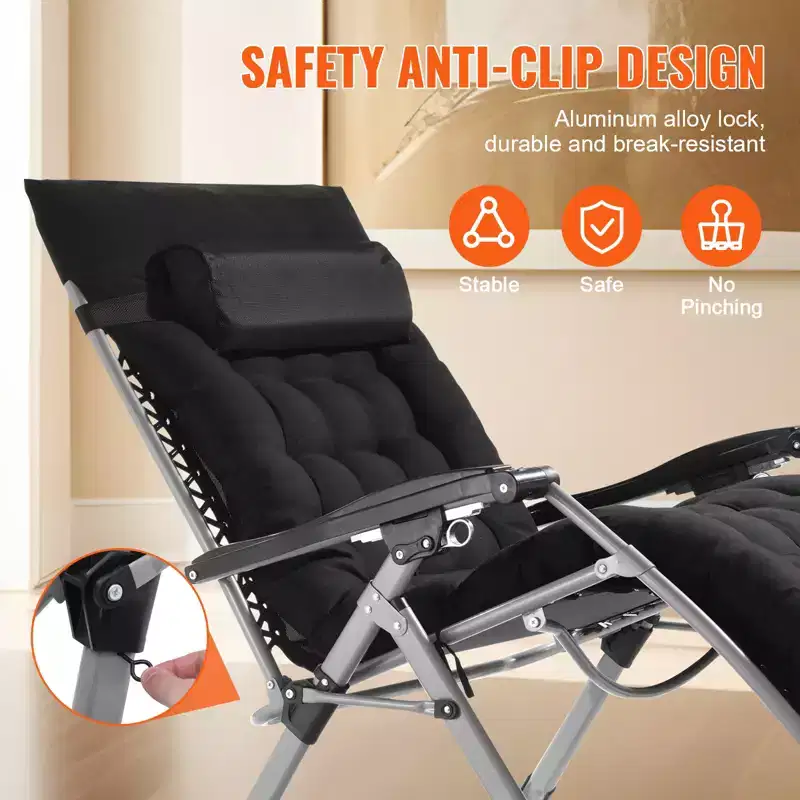 VEVOR Zero Gravity Chair, 33 inch Zero Gravity Recliner Lounge Chair for Indoor and Outdoor, Adjustable Anti Gravity Chair, 500 lbs, Black