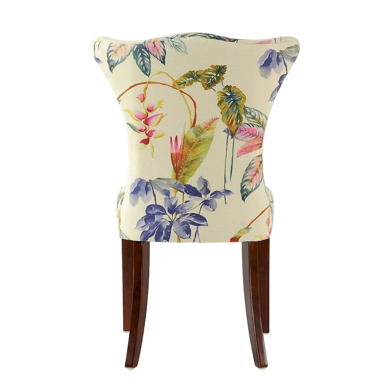 Armless Upholstered Dining Chair – Off-White Floral / Gold Floral / Moss Green / Jet Black / Brown Floral / Midnight Blue, Curved Back, Nailhead Trim, Seats 1