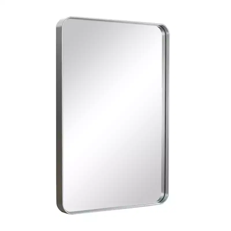 Rectangular Metal Frame Wall Mirror, 50 x 32 Inches, Silver
