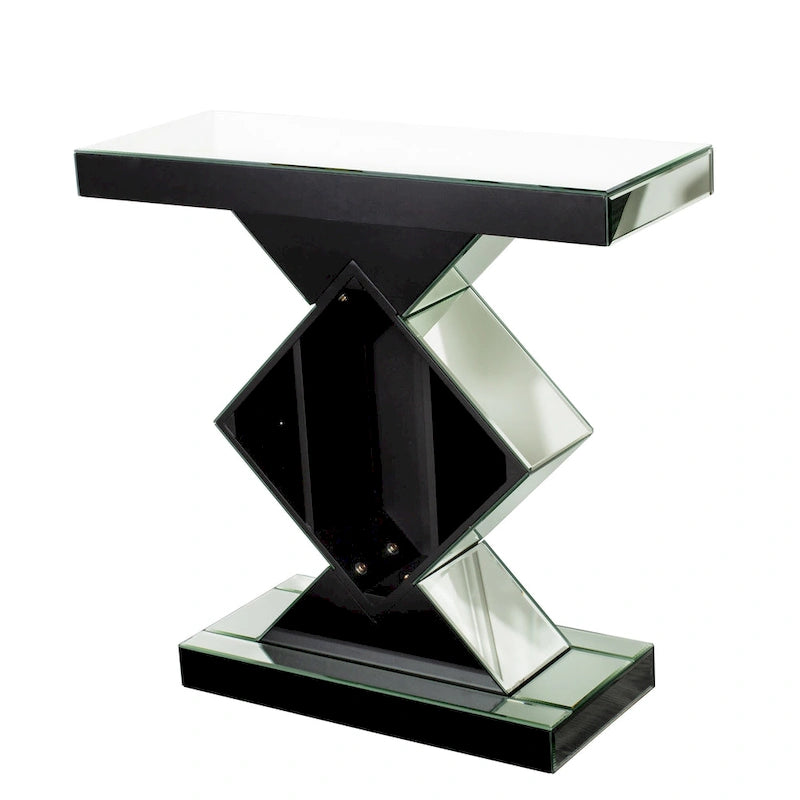 Geometric Mirrored Console Table – Silver, Glam Style, Diamond Lattice Base