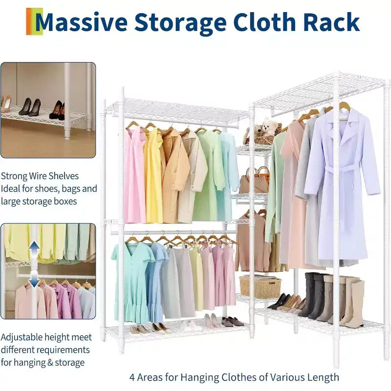 Freestanding Clothing Rack, 70.5 H Garment Rack Combo with Adjustable Shelves Storage for Bedroom Laundry Room Closet