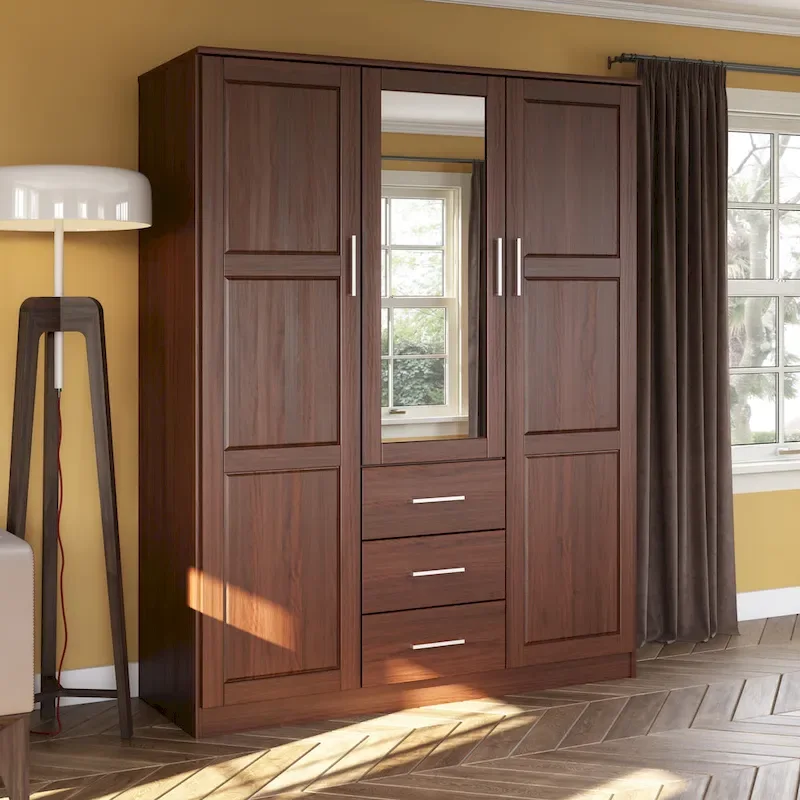 3-Door Solid Pine Wood Wardrobe Armoire, 72