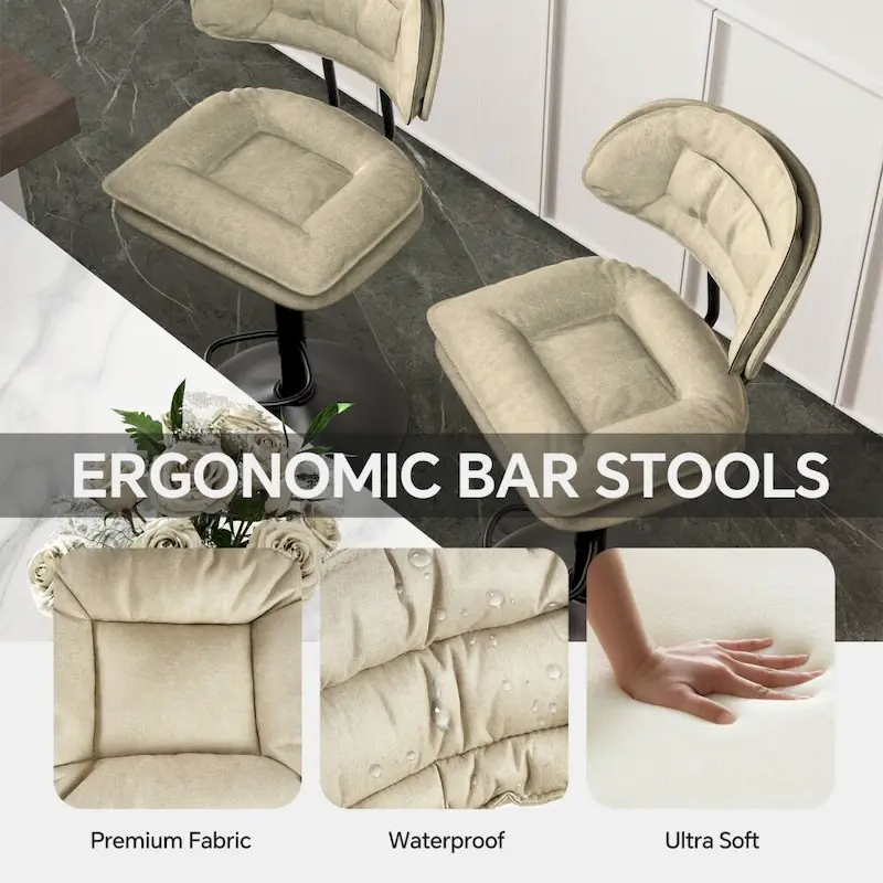 Set of 2 Swivel Bar Stools Adjustable Counter Height