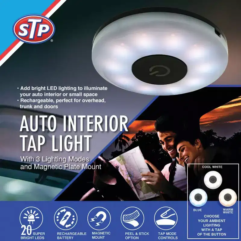 STP Multi White Interior Tap Light: Automotive Accessories, 10% Recycled PET, 1 Year Warranty, Black & White