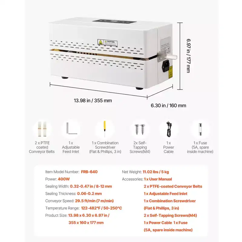 VEVOR Continuous Sealing Machine, 0.32-0.47 in Seal Width, Automatic Continuous Band Sealer with Digital Temperature Control, White