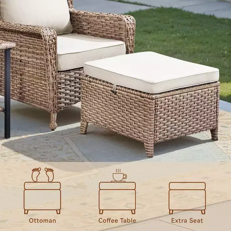 GDFStudio Halston Outdoor Wicker Chat Set with Cushions and Side Table