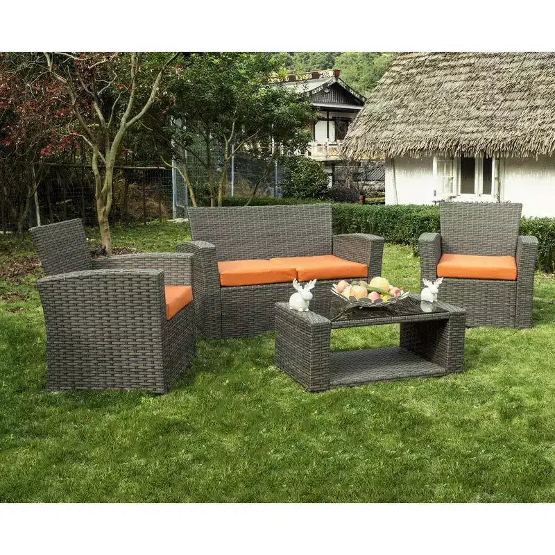 WestinTrends 4 Piece Outdoor Wicker Rattan Conversation Sofa set with Coffee table