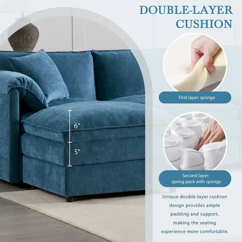 136  U-Shaped Chenille Cloud Sectional Sofa with Dual Ottomans
