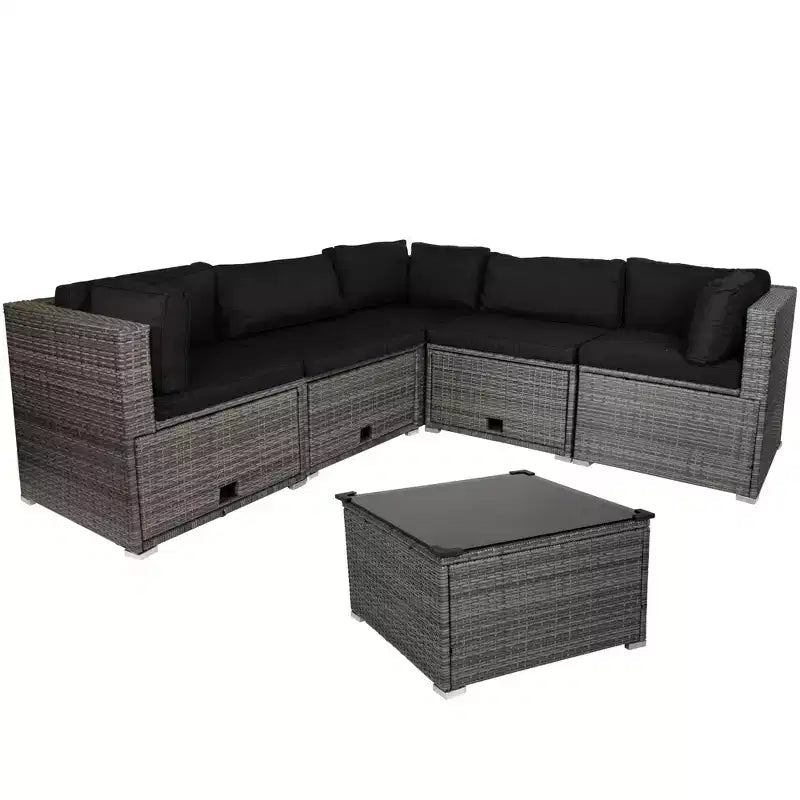 Northlight Taupe Outdoor Wicker Lounge Sectional Set with Coffee Table and Glass Top