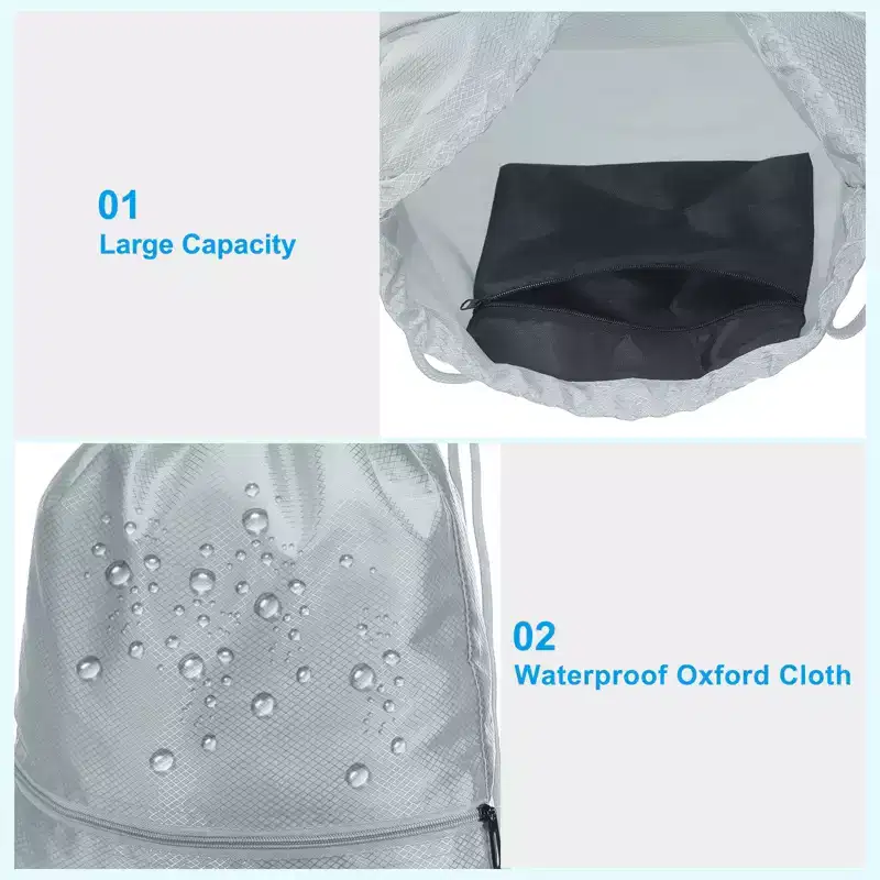 Unique Bargains Waterproof Adjustable Zip Pocket Drawstring Backpack Bags for Women Men