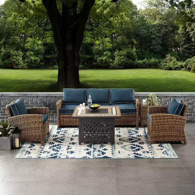 Bradenton 5pc Outdoor Wicker Conversation Set with Fire Table - Crosley