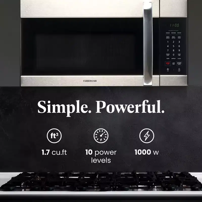 Farberware 1.7 Cu. Ft. Over-the-Range Microwave, 1000W with Smart Sensor Cooking