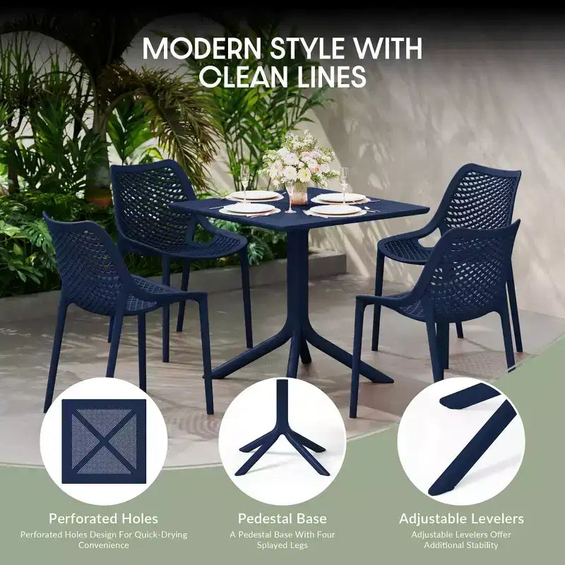 WestinTrends Playa 5-Piece Modern Square Patio Dining Table Set with Stackable Patio Dining Chairs