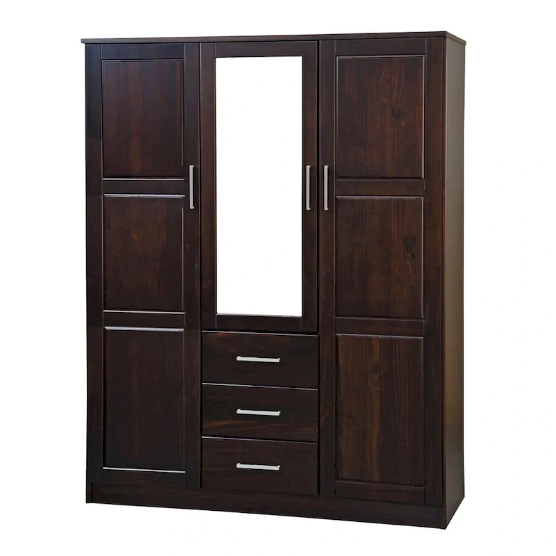 3-Door Solid Pine Wood Wardrobe Armoire, 72