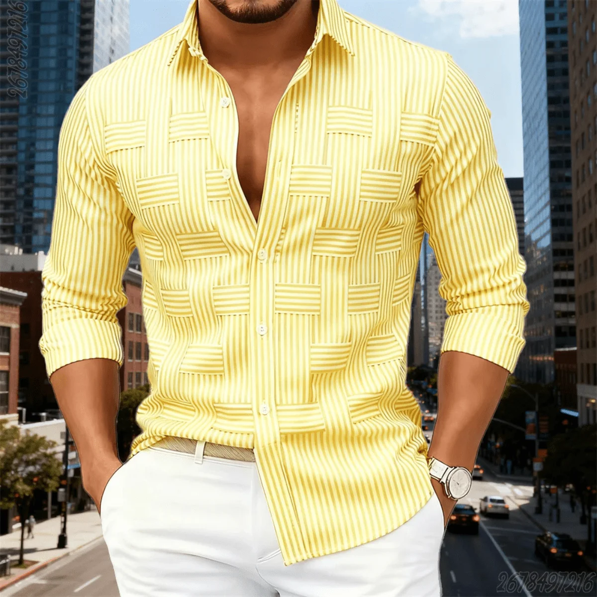 Men's Shirt ¡ª Striped Button-Up Tailored Fit Wrinkle Resistant