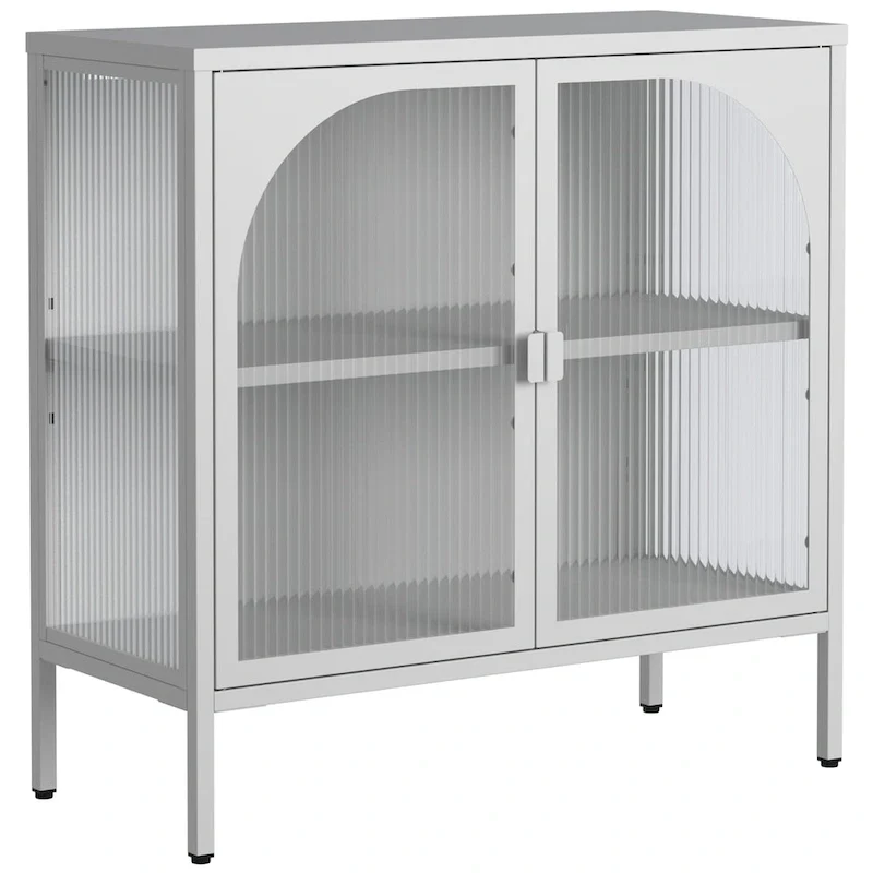 Metal Sideboard Cabinet with 2 Glass Doors and Adjustable Shelves