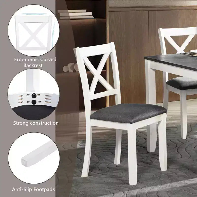 MAYEERTY 5-Piece Modern Dining Set, Wood Table with 4 Chairs, Grey & White Two Tone