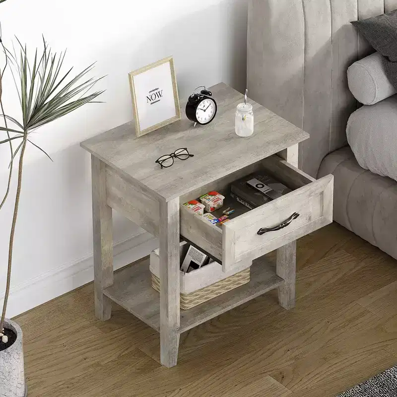 Garvee Modern Versatile Nightstand Beside End Table for Bedroom Nursery Living Room, End Table with Storage Drawer, Easy Assembly, Gray