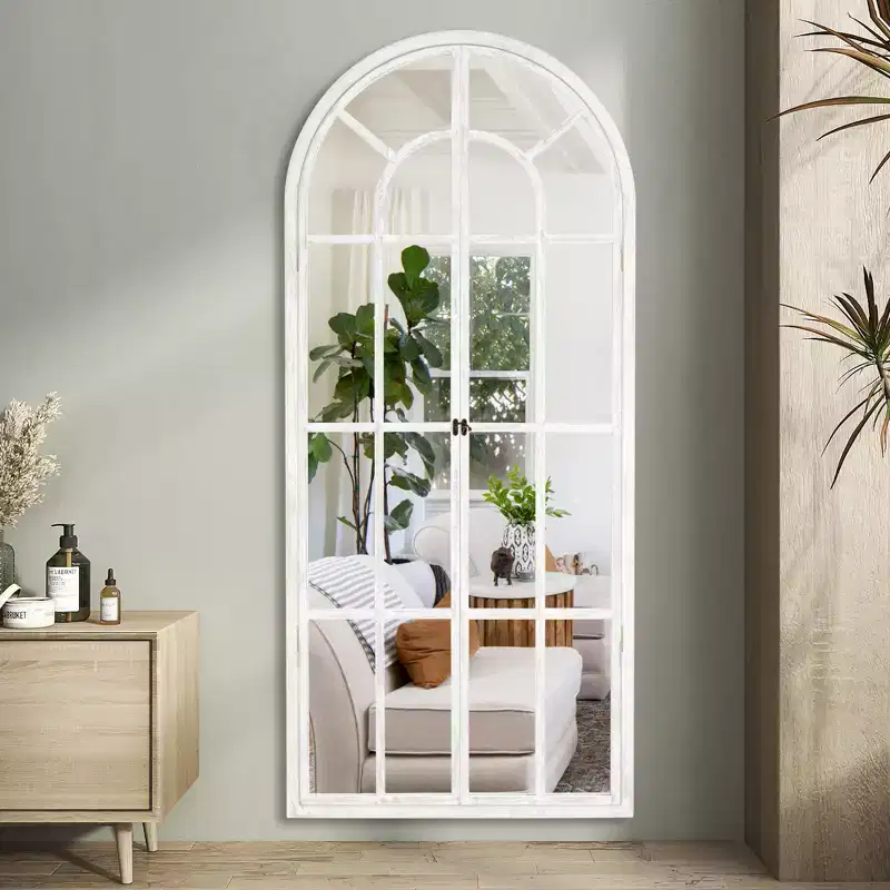 Arched Wood Frame Window Mirror - Full Length