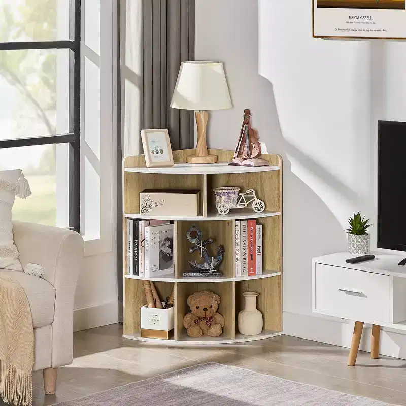 VECELO Corner Cabinet, 3-Tier Cube Storage Organizer, Triangle Bookcases with 8 Cubbies
