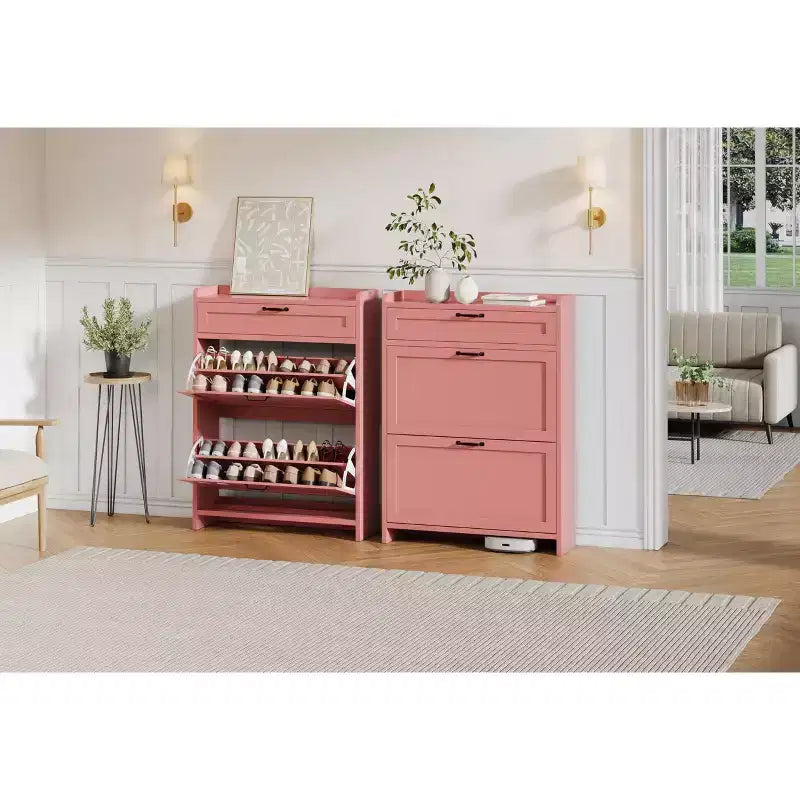 Modern Turn Drawer Shoe Cabinet, Space-Saving Storage Organizer for Entryway