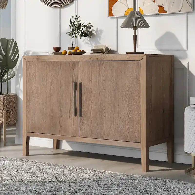 2-Door Wood Cabinet with Adjustable Shelf and Oak Legs