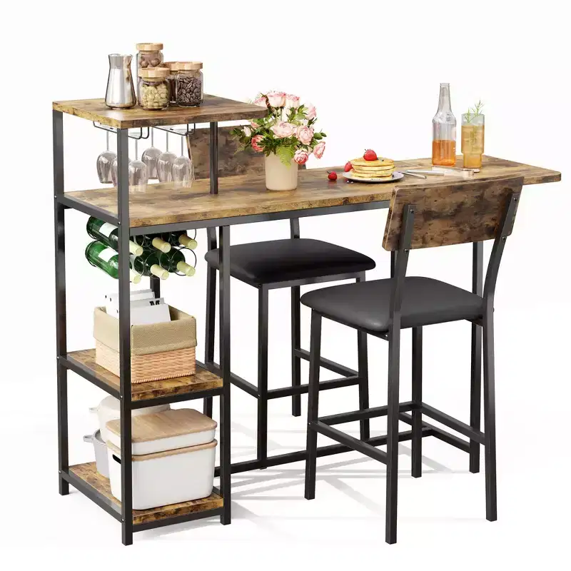 Dining Table Set for 2, Kitchen Table and Chairs, Bar Table Set with 2 Bar Stools, 3 Piece Dining Room Table Set for Small Space, Apartment