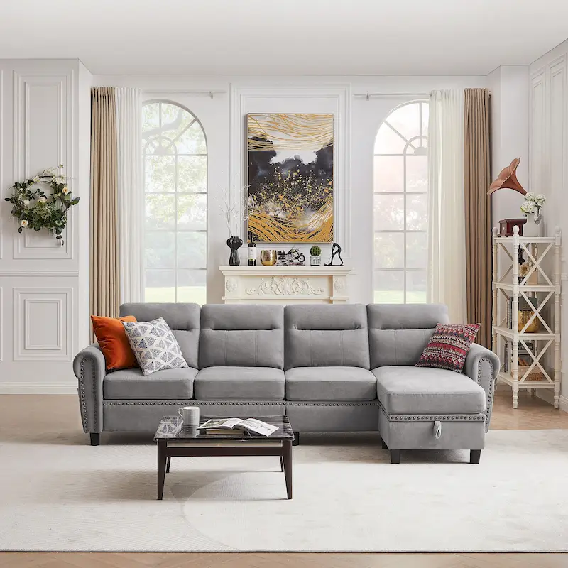 106.69 4 Seater L Shaped Reversible Sectional Sofa with Side Storage Bags