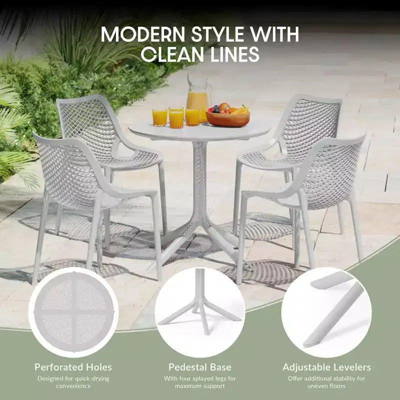 WestinTrends Playa Modern 5-Piece Resin Round Patio Dining Table Set with Stackable Patio Dining Chairs