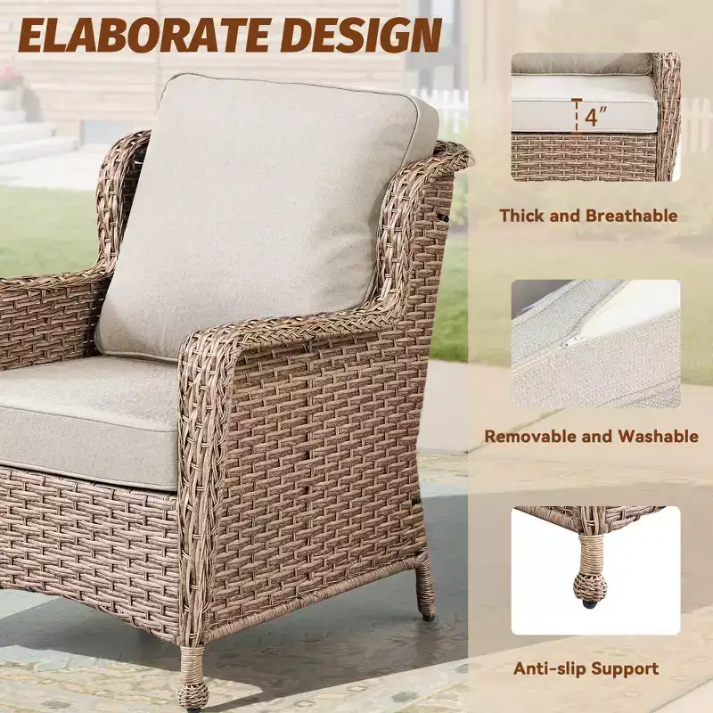 GDFStudio Halston Outdoor Wicker Chat Set with Cushions and Side Table