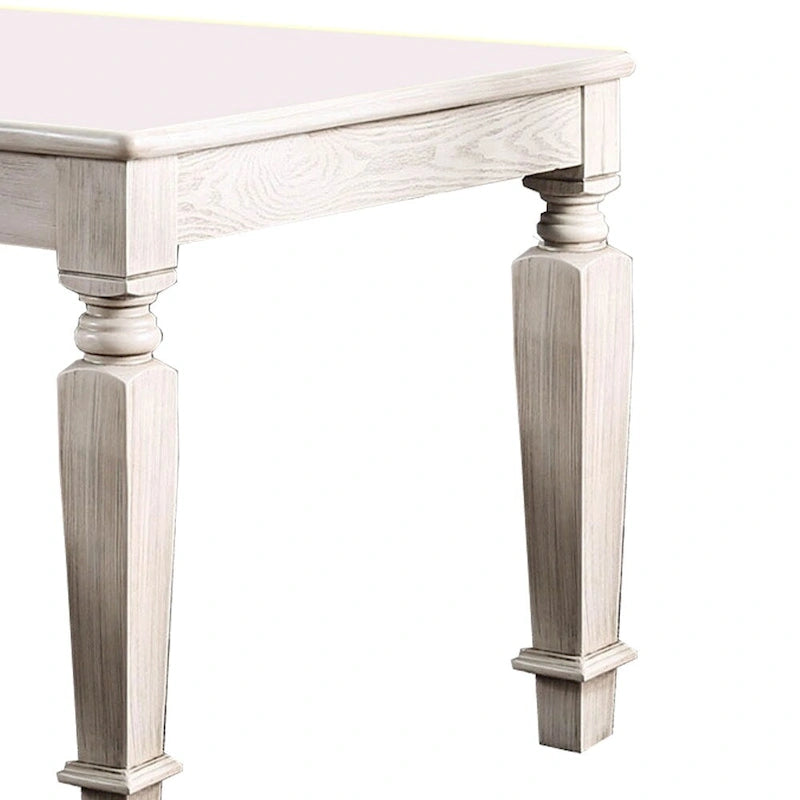 Distressed White Solid Wood Dining Table with 2 Drawers and Tapered Legs for 4–6 Person