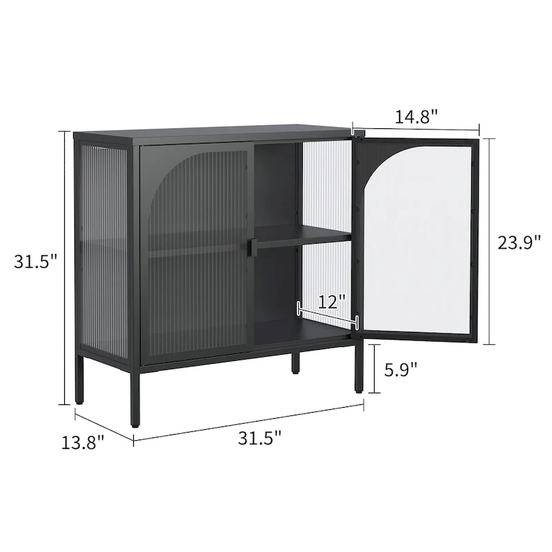 Metal Sideboard Cabinet with 2 Glass Doors and Adjustable Shelves