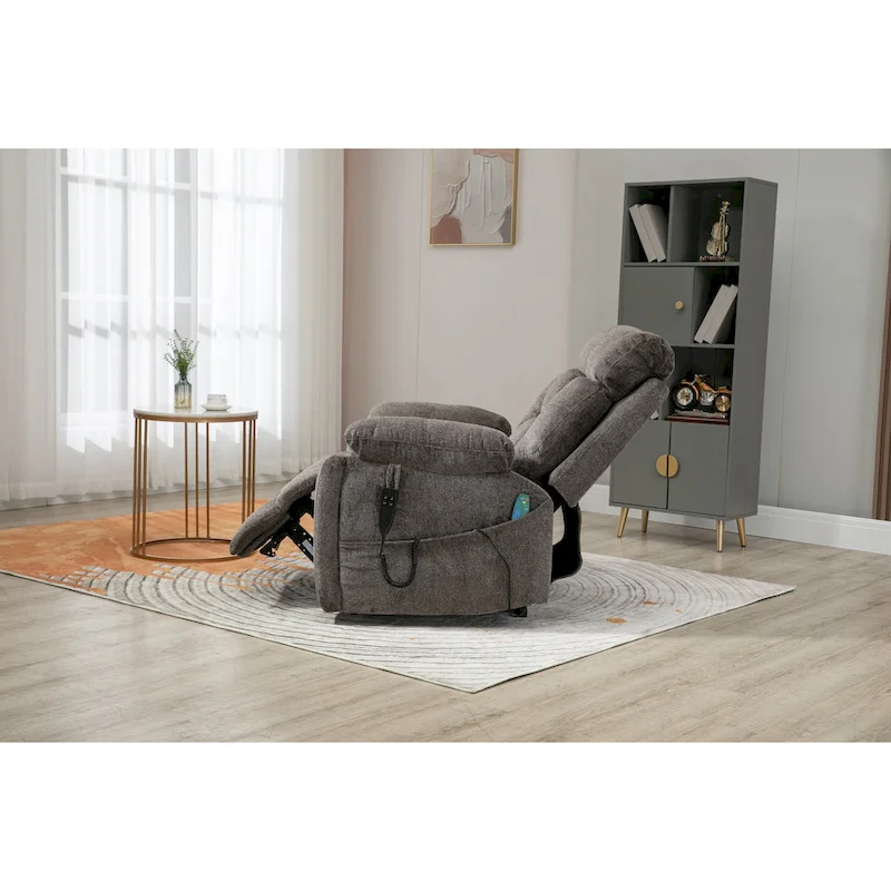 Gray Chenille Oversized Power Lift Recliner Chair with Massage and Heating
