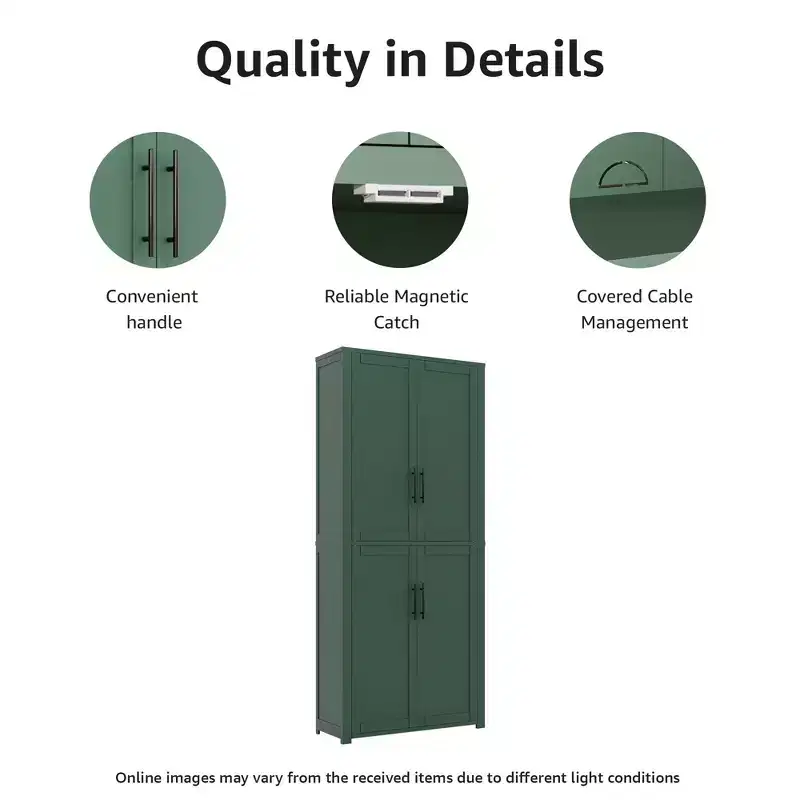 PexFix Kitchen Pantry Cabinet Freestanding Food Storage Cabinet with 4 Doors & Adjustable Shelves Floor Utility Storage Organizer