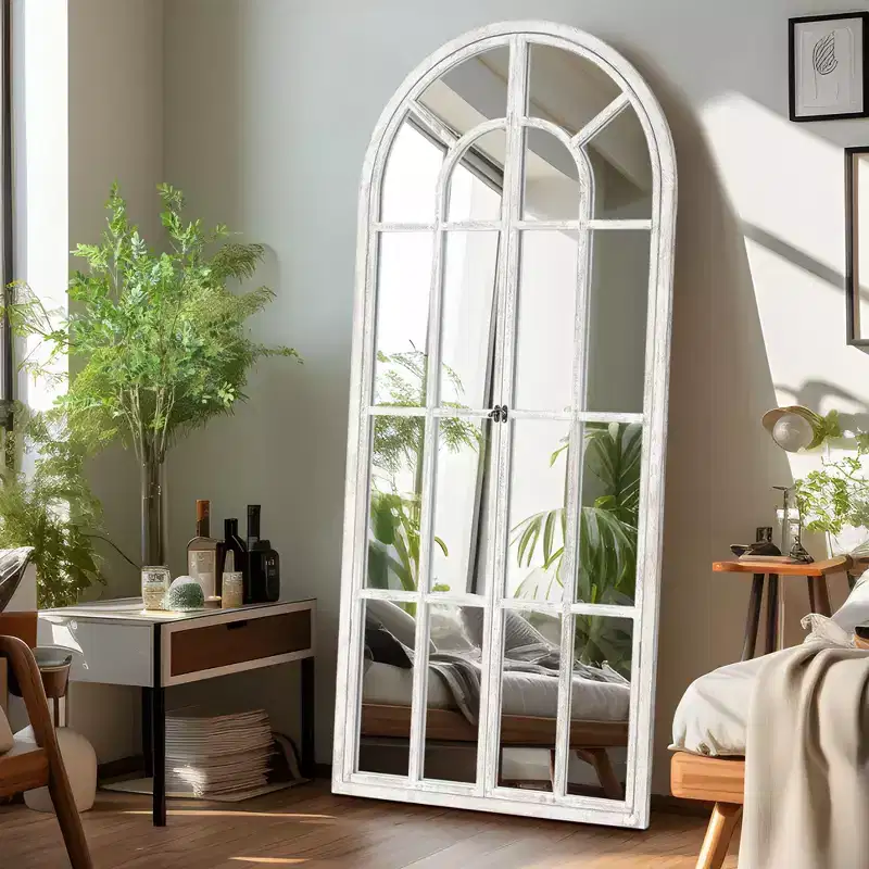 Arched Wood Frame Window Mirror - Full Length