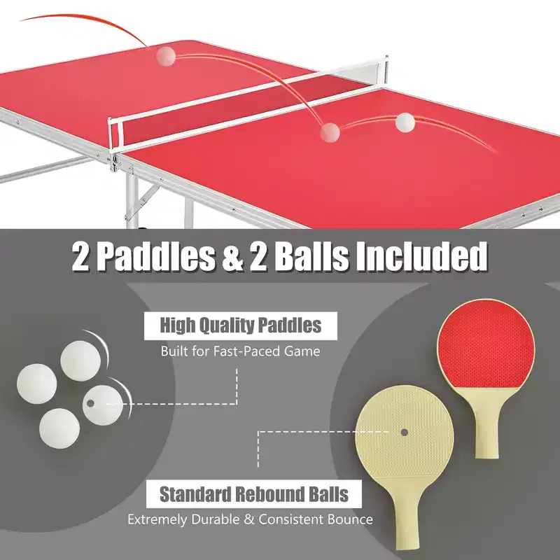 Costway 60'' Portable Table Tennis Ping Pong Folding Table with Accessories Indoor Game Red/Blue