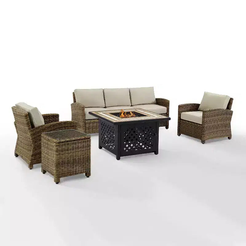 Bradenton 5pc Outdoor Wicker Conversation Set with Fire Table - Crosley