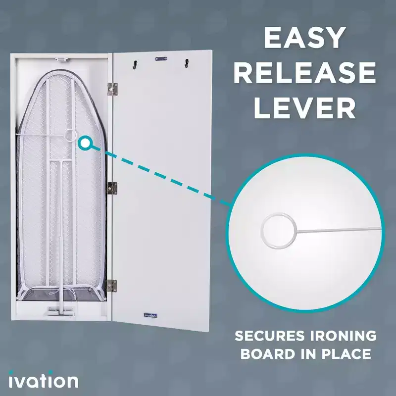 Ivation Ironing Board, Wall Mounted Ironing Board Cabinet W/Right Side Door & Release Lever, White