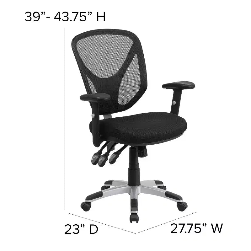 Mid-Back Black Mesh Multifunction Swivel Ergonomic Task Office Chair - Arms