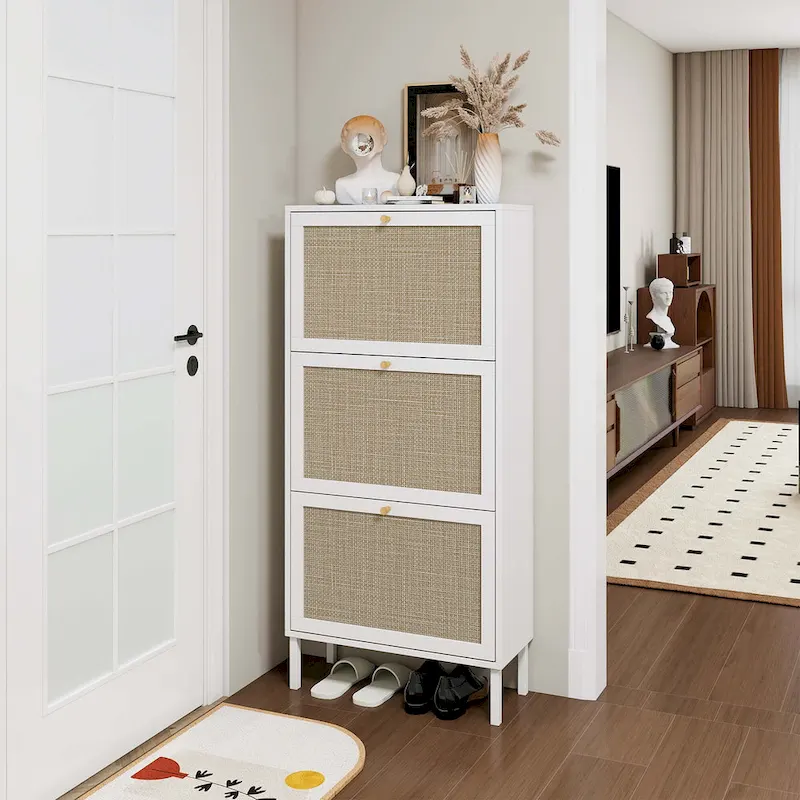 Rattan 3-Door Shoe Rack